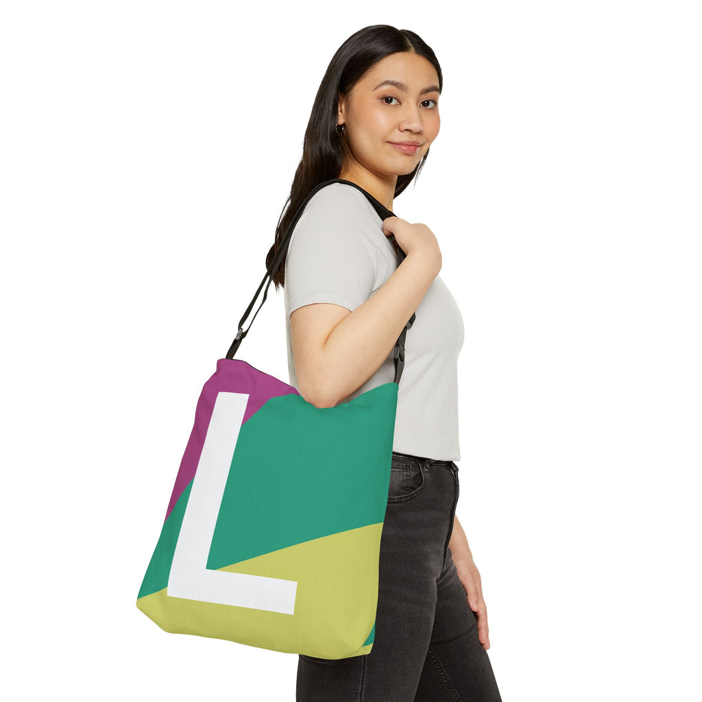 Initial Letter 'L' Colorblock Adjustable Tote Bag — Monogram Alphabet Shoulder Bag