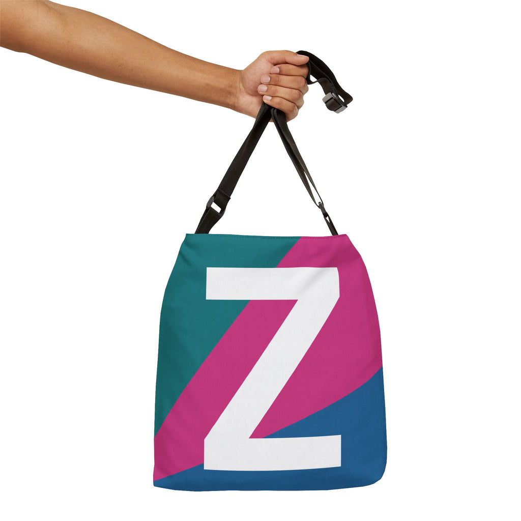 Initial Letter 'Z' Colorblock Adjustable Tote Bag — Monogram Alphabet Shoulder Bag