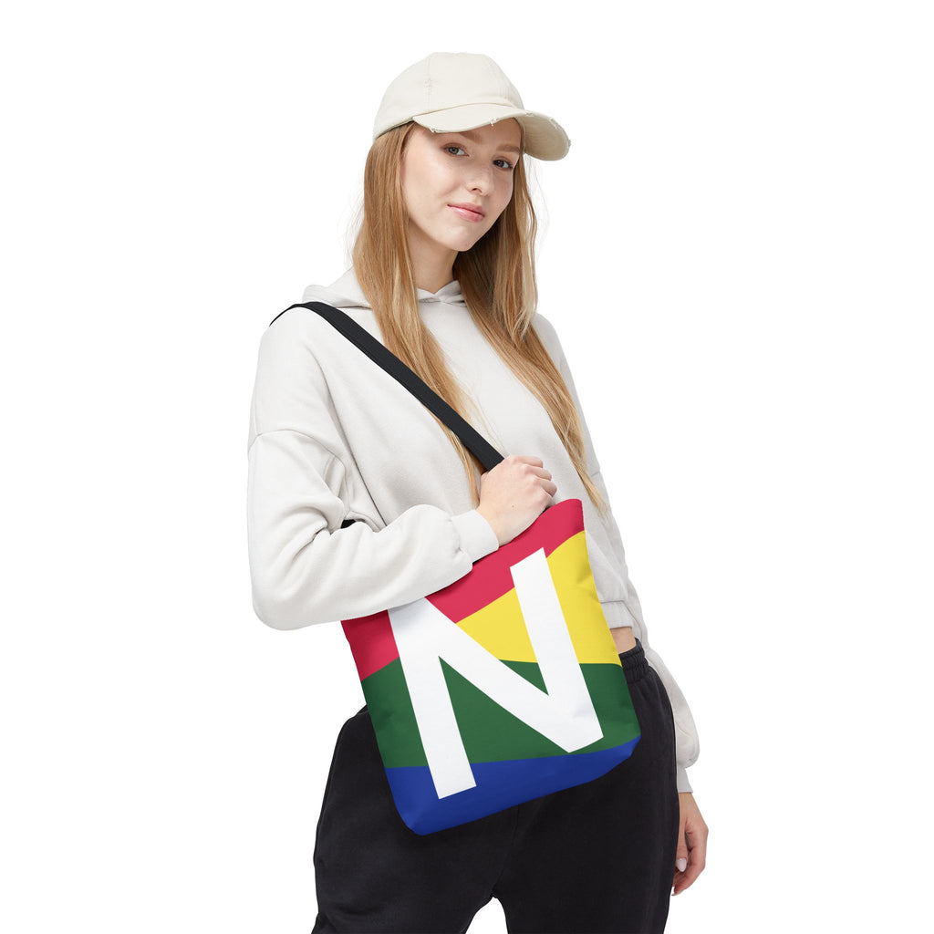 Monogram 'N' Colorblock Tote Bag — Personalized Initial N Shoulder Tote