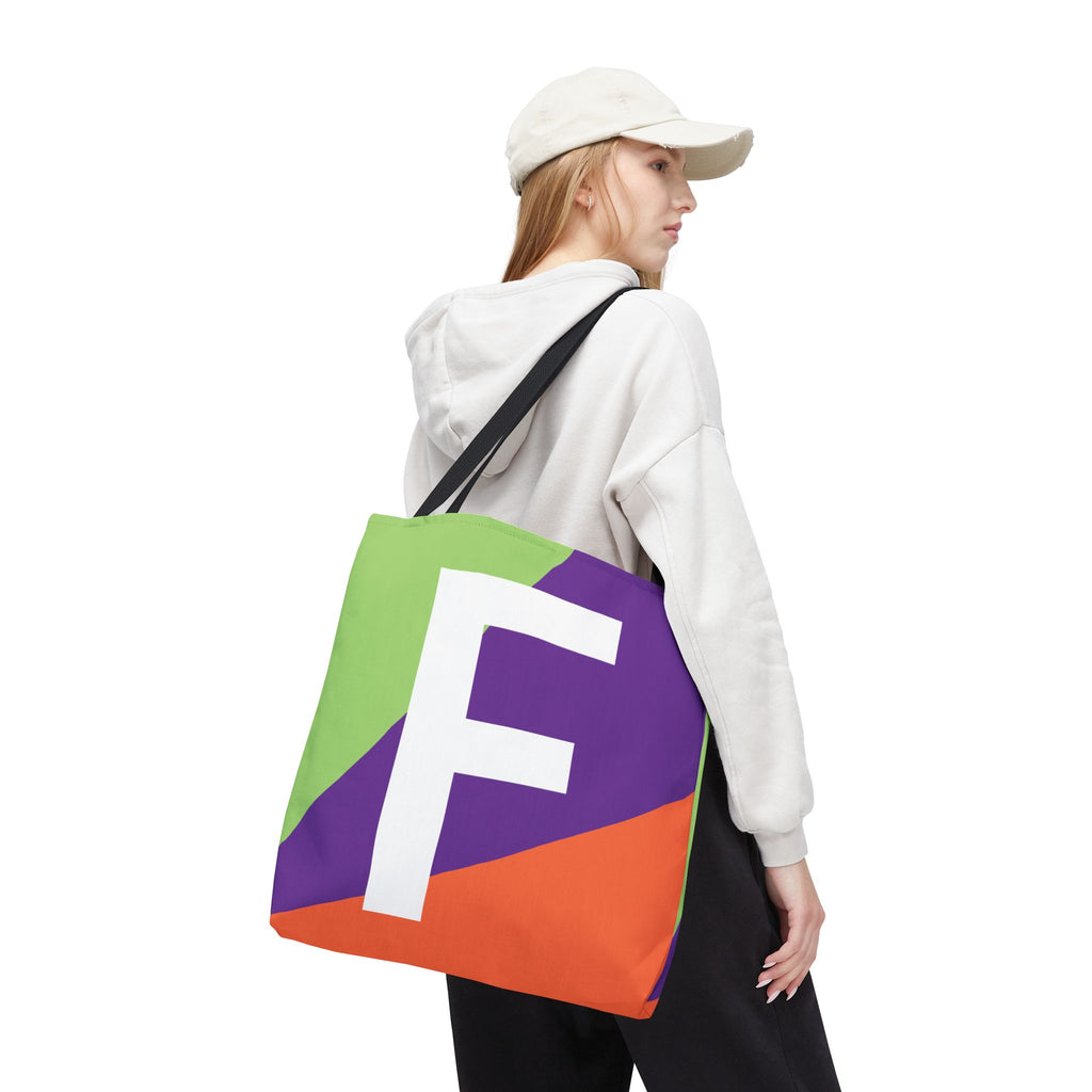 Monogram 'F' Colorblock Tote Bag — Personalized Initial F Shoulder Tote