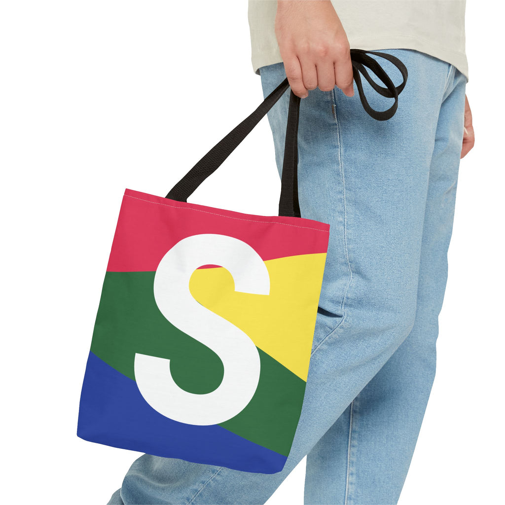 Monogram 'S' Colorblock Tote Bag — Personalized Initial S Shoulder Tote