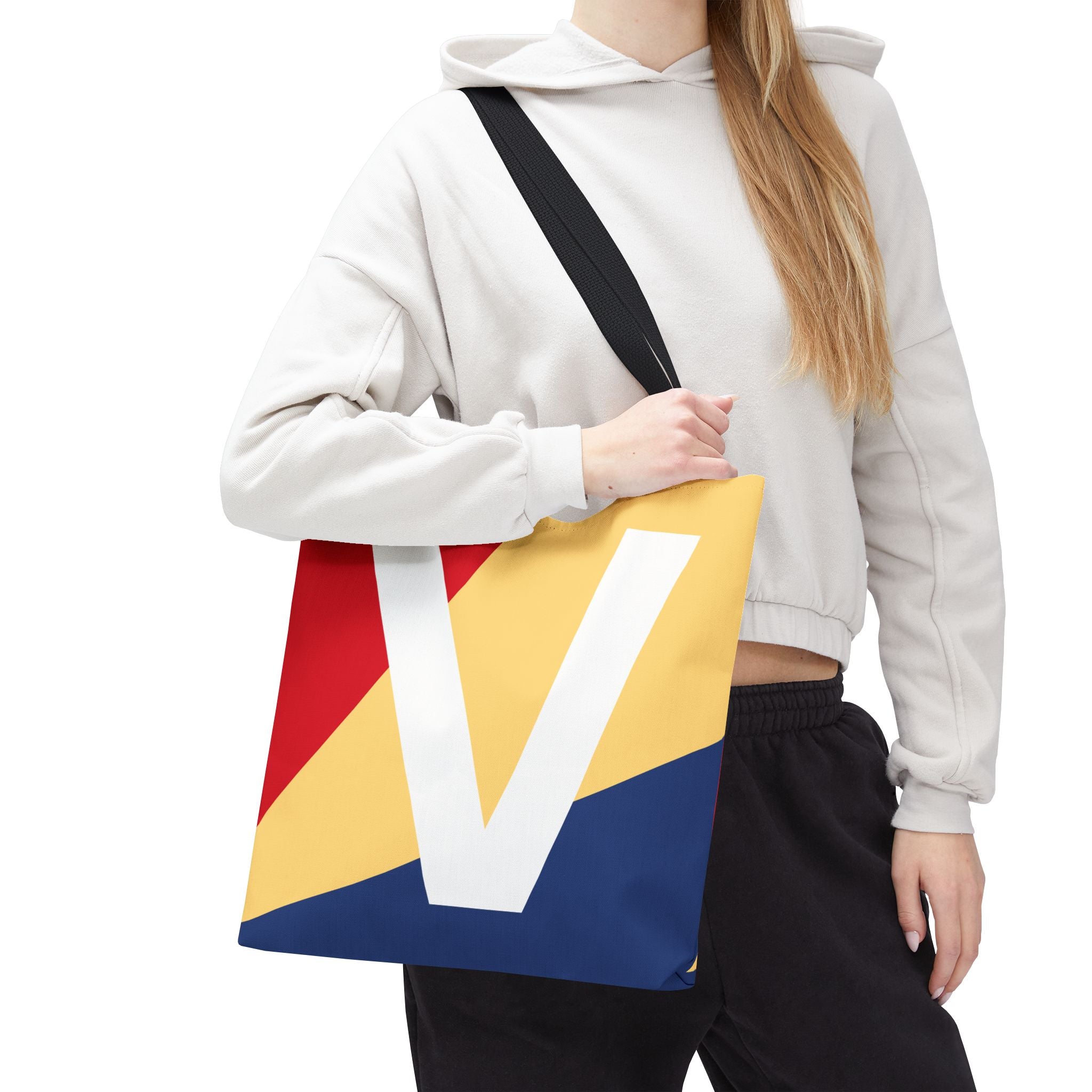 Monogram 'V' Colorblock Tote Bag — Personalized Initial V Shoulder Tote