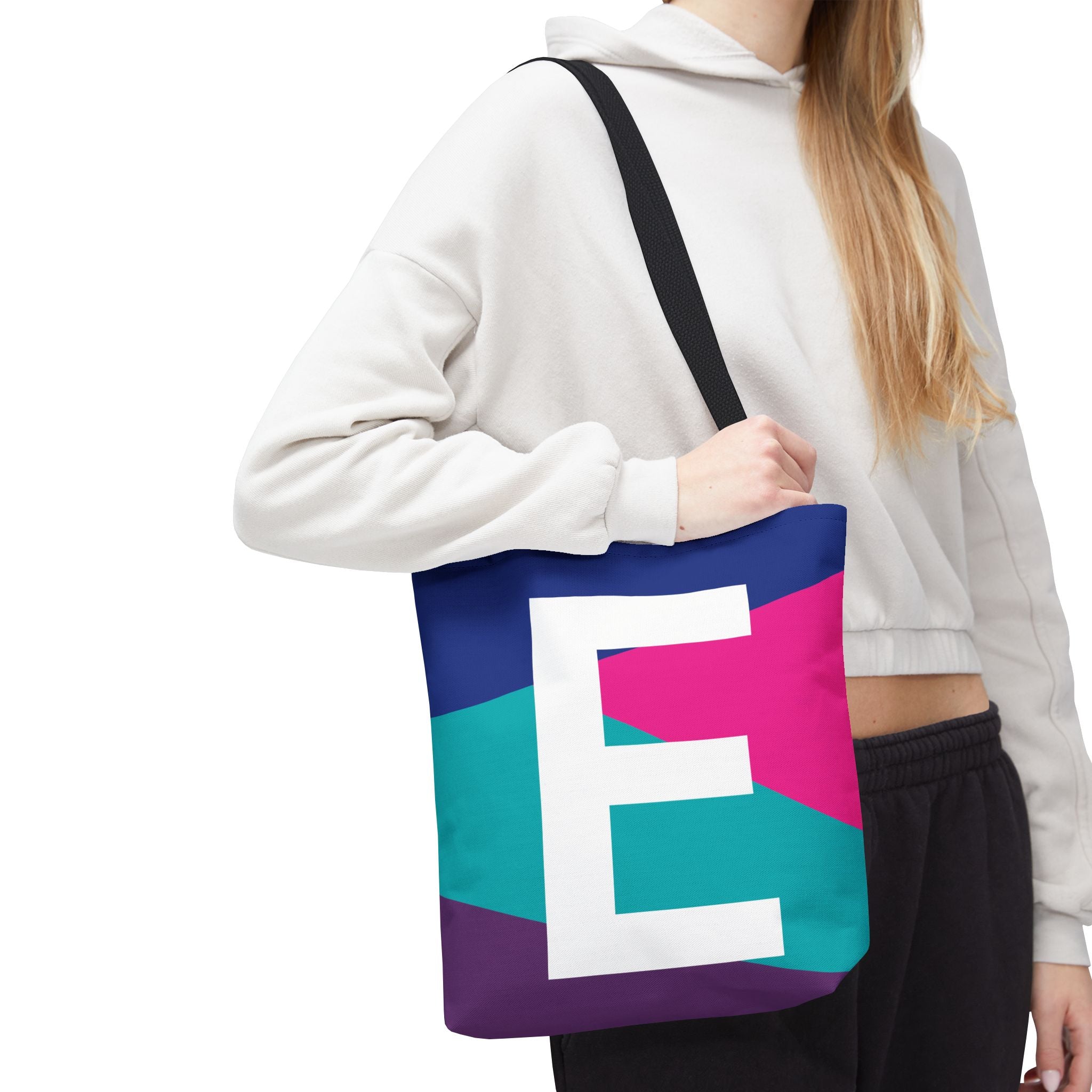 Monogram 'E' Colorblock Tote Bag — Personalized Initial E Shoulder Tote