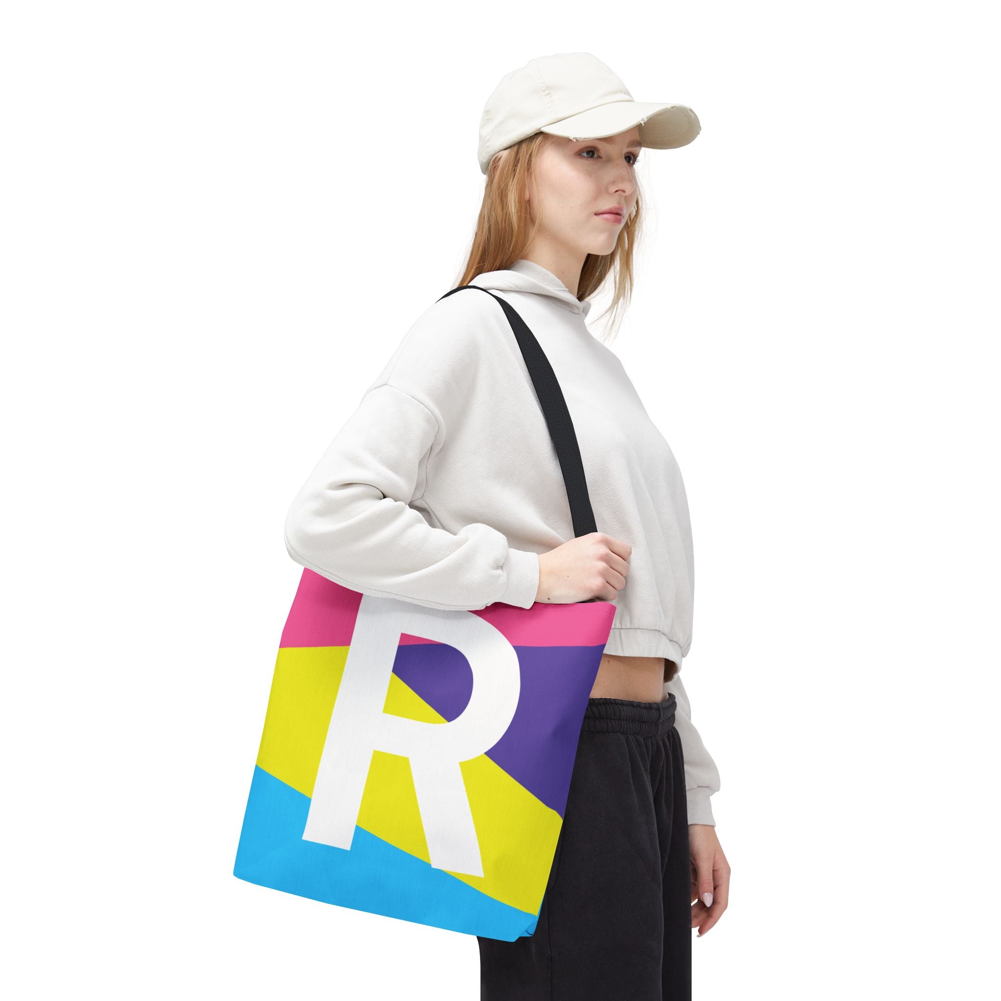 Monogram 'R' Colorblock Tote Bag — Personalized Initial R Shoulder Tote