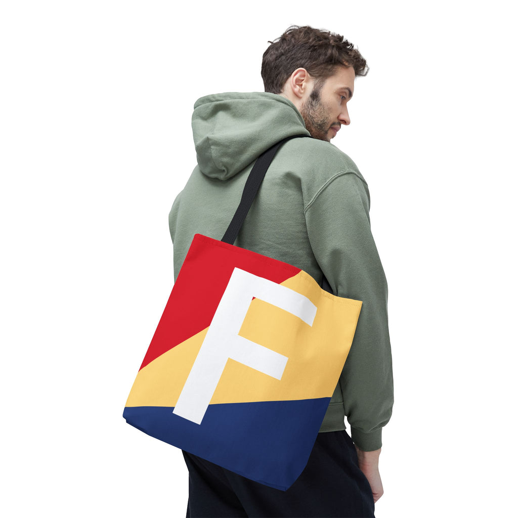 Monogram 'F' Colorblock Tote Bag — Personalized Initial F Shoulder Tote