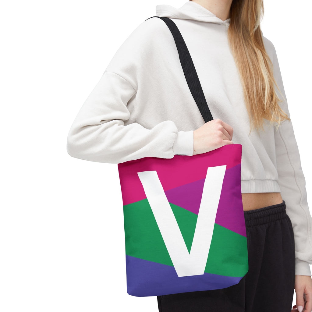 Monogram 'V' Colorblock Tote Bag — Personalized Initial V Shoulder Tote