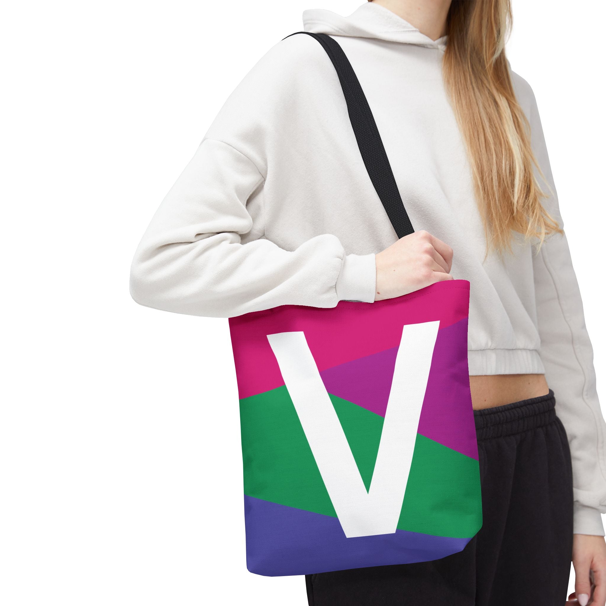 Monogram 'V' Colorblock Tote Bag — Personalized Initial V Shoulder Tote