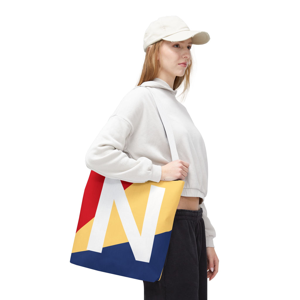 Monogram 'N' Colorblock Tote Bag — Personalized Initial N Shoulder Tote