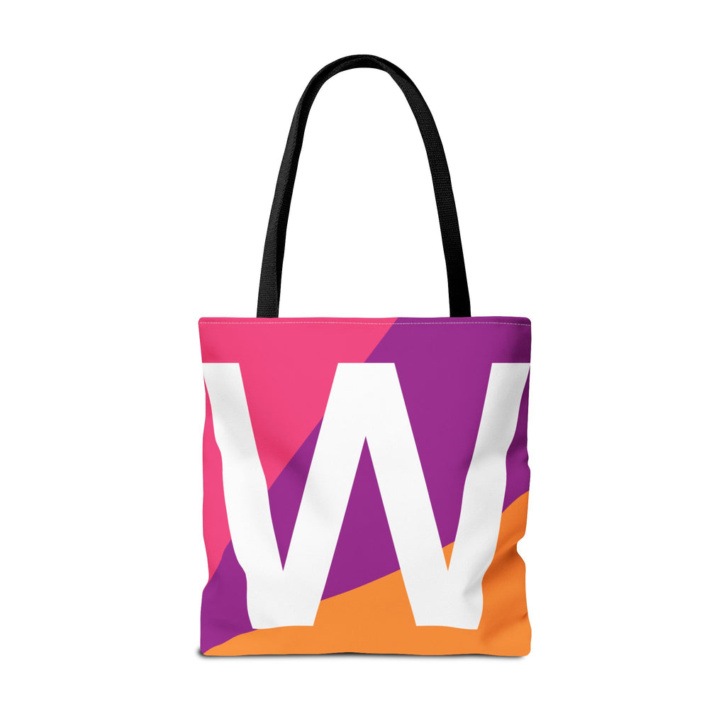 Monogram 'W' Colorblock Tote Bag — Personalized Initial W Shoulder Tote