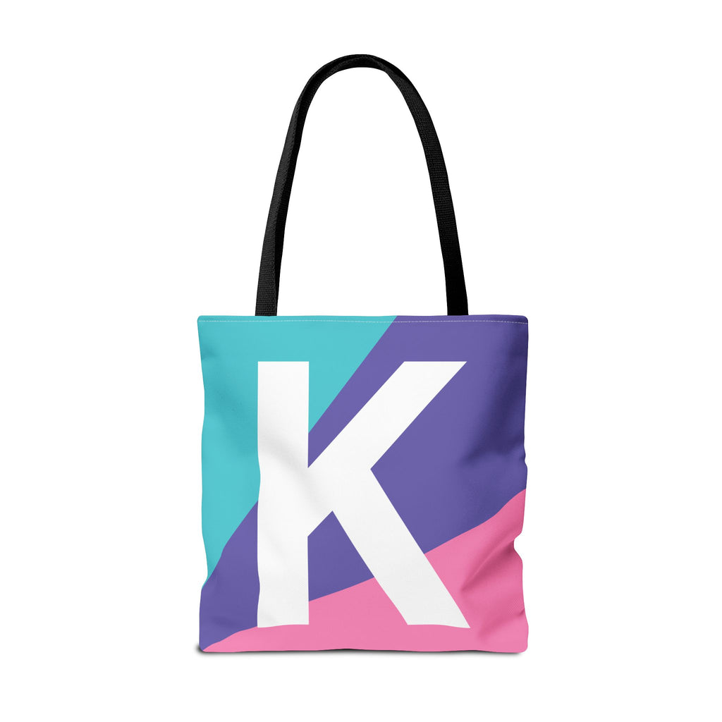 Monogram 'K' Colorblock Tote Bag — Personalized Initial K Shoulder Tote