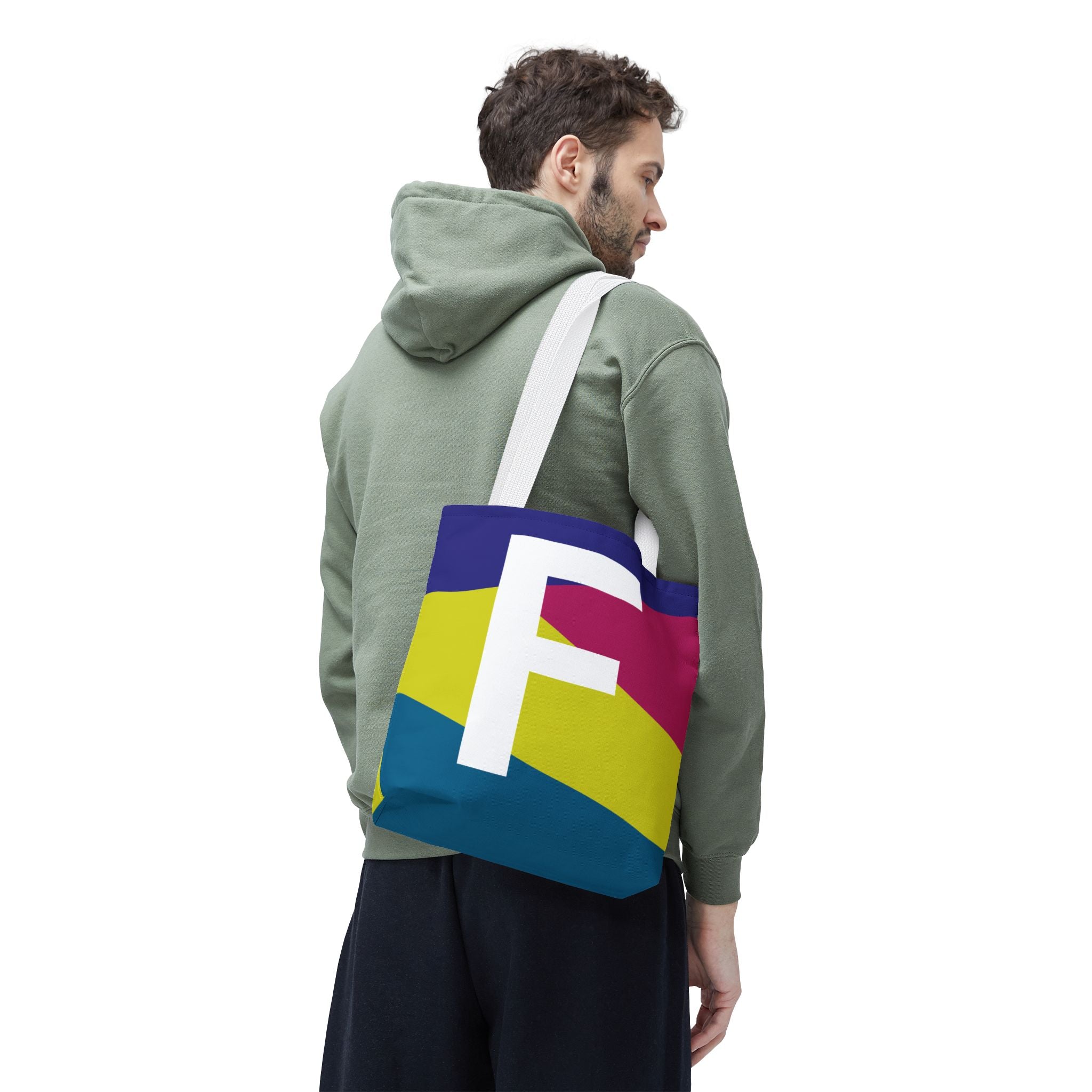 Monogram 'F' Colorblock Tote Bag — Personalized Initial F Shoulder Tote