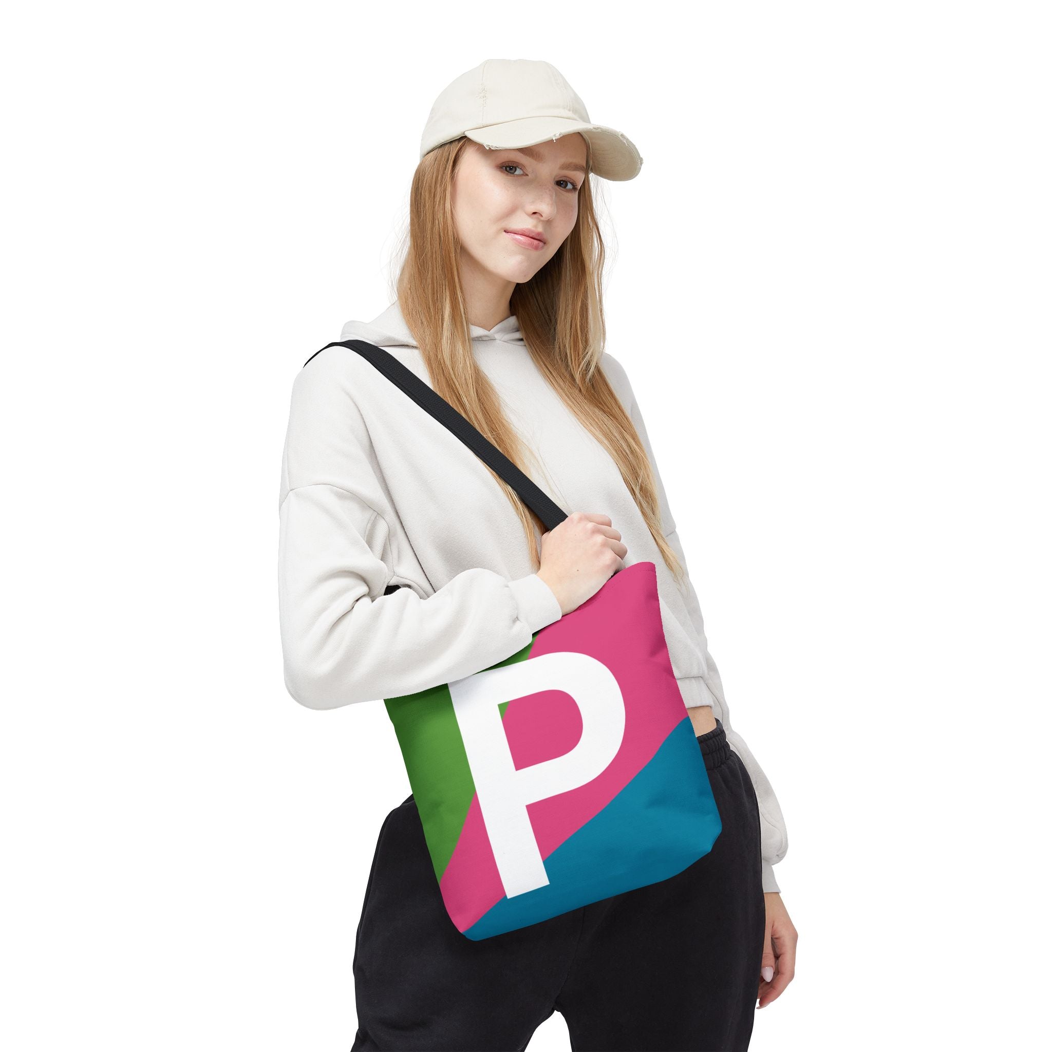 Monogram 'P' Colorblock Tote Bag — Personalized Initial P Shoulder Tote