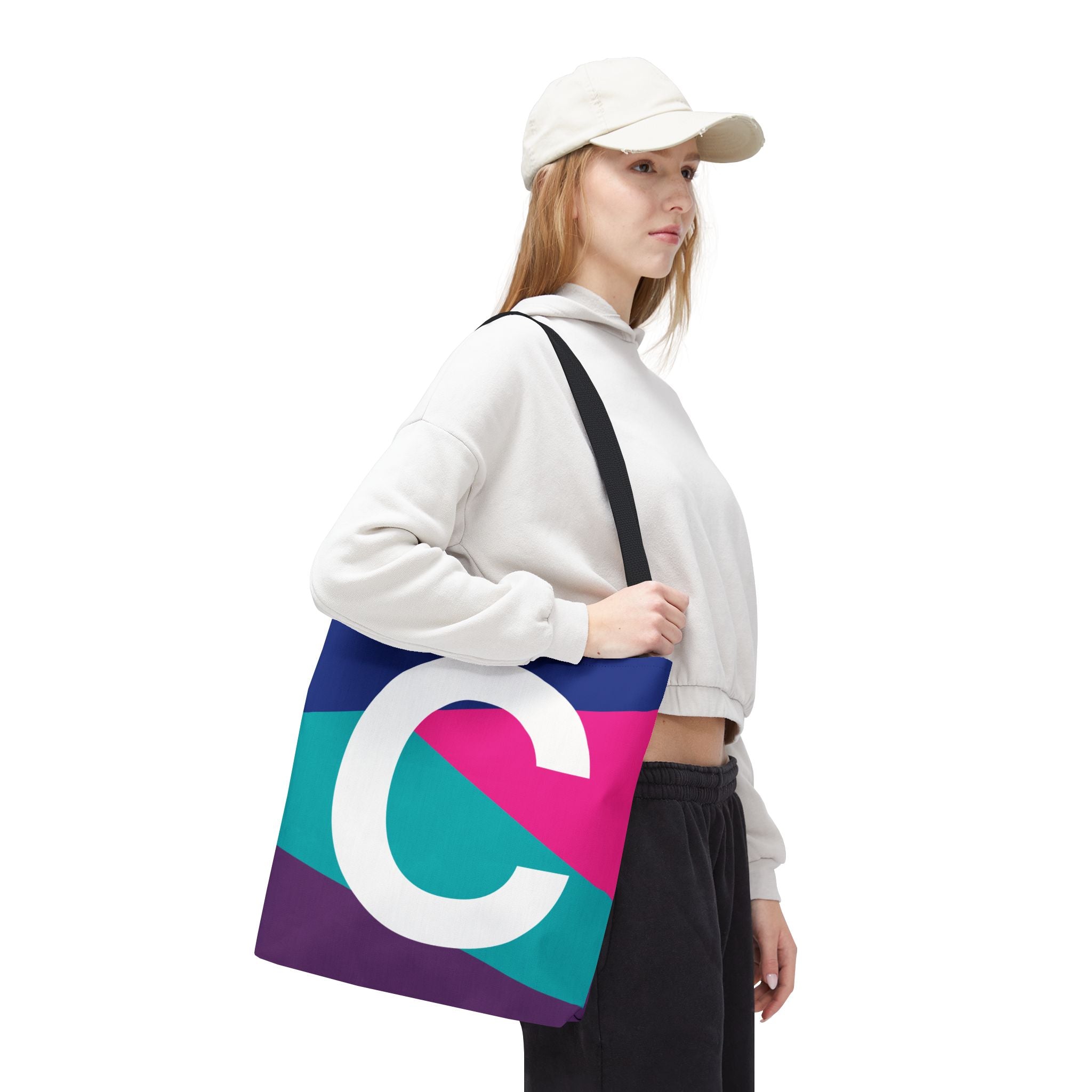 Monogram 'C' Colorblock Tote Bag — Personalized Initial C Shoulder Tote