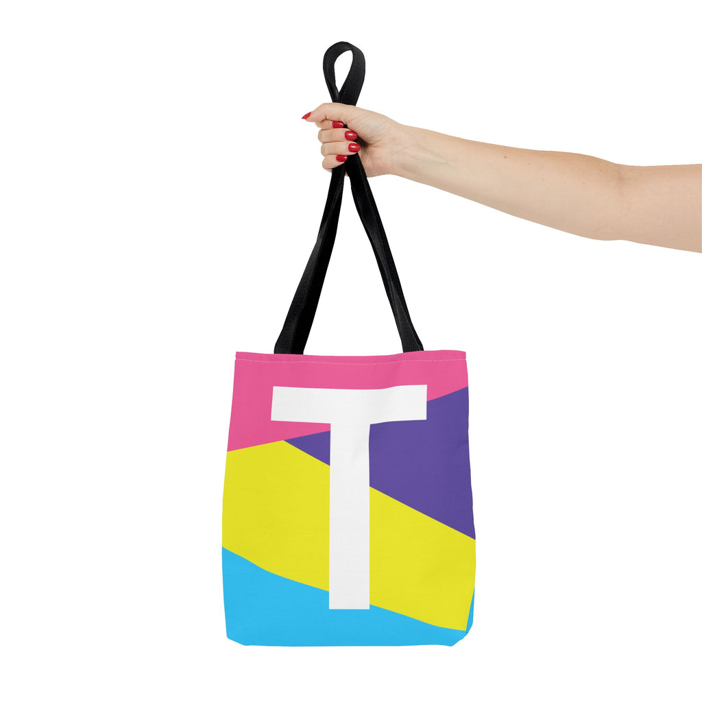 Monogram 'T' Colorblock Tote Bag — Personalized Initial T Shoulder Tote