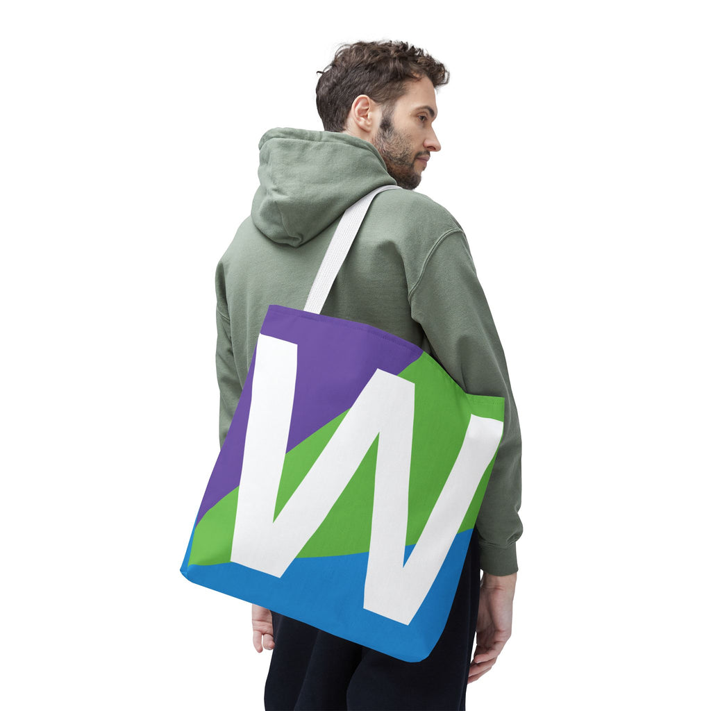 Monogram 'W' Colorblock Tote Bag — Personalized Initial W Shoulder Tote