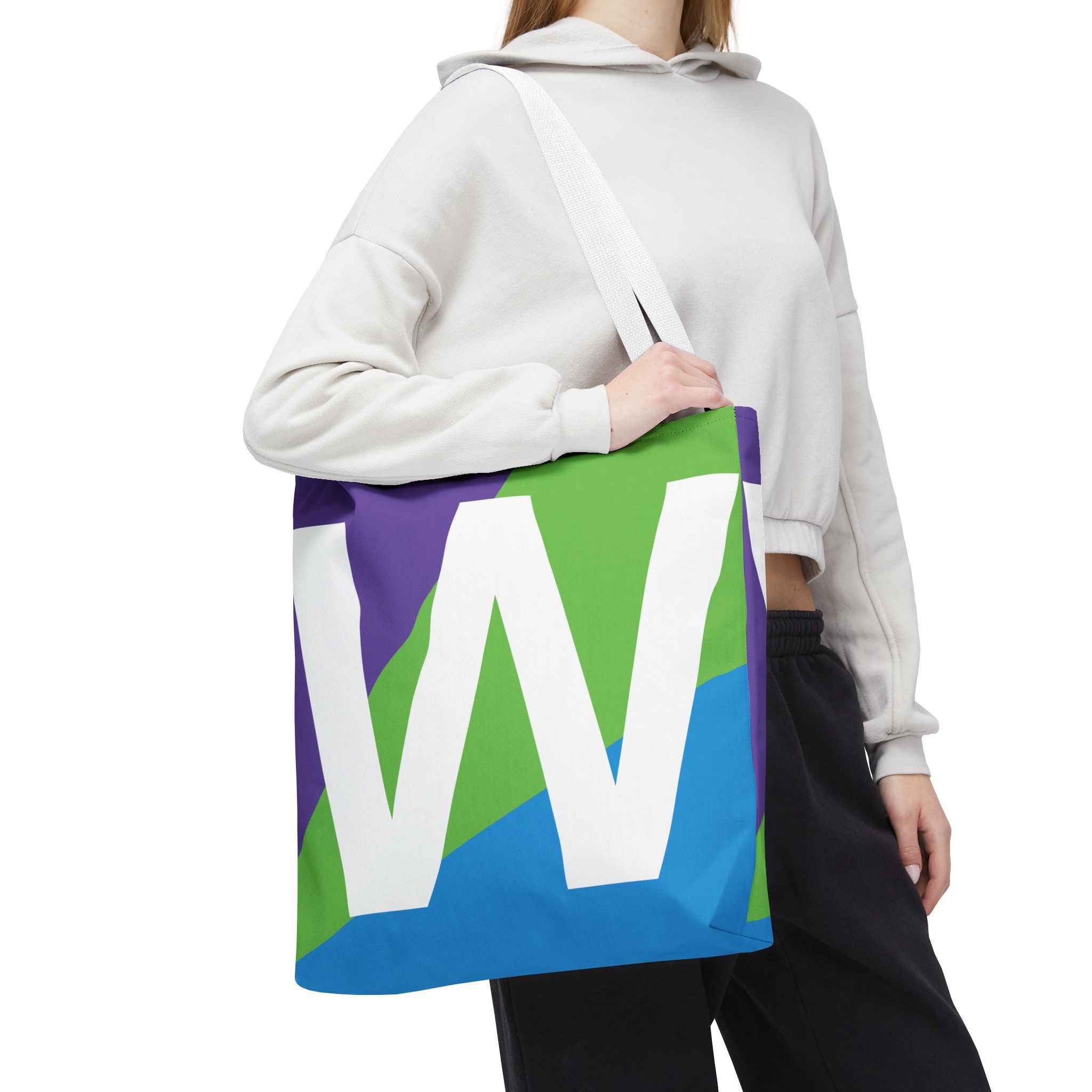 Monogram 'W' Colorblock Tote Bag — Personalized Initial W Shoulder Tote