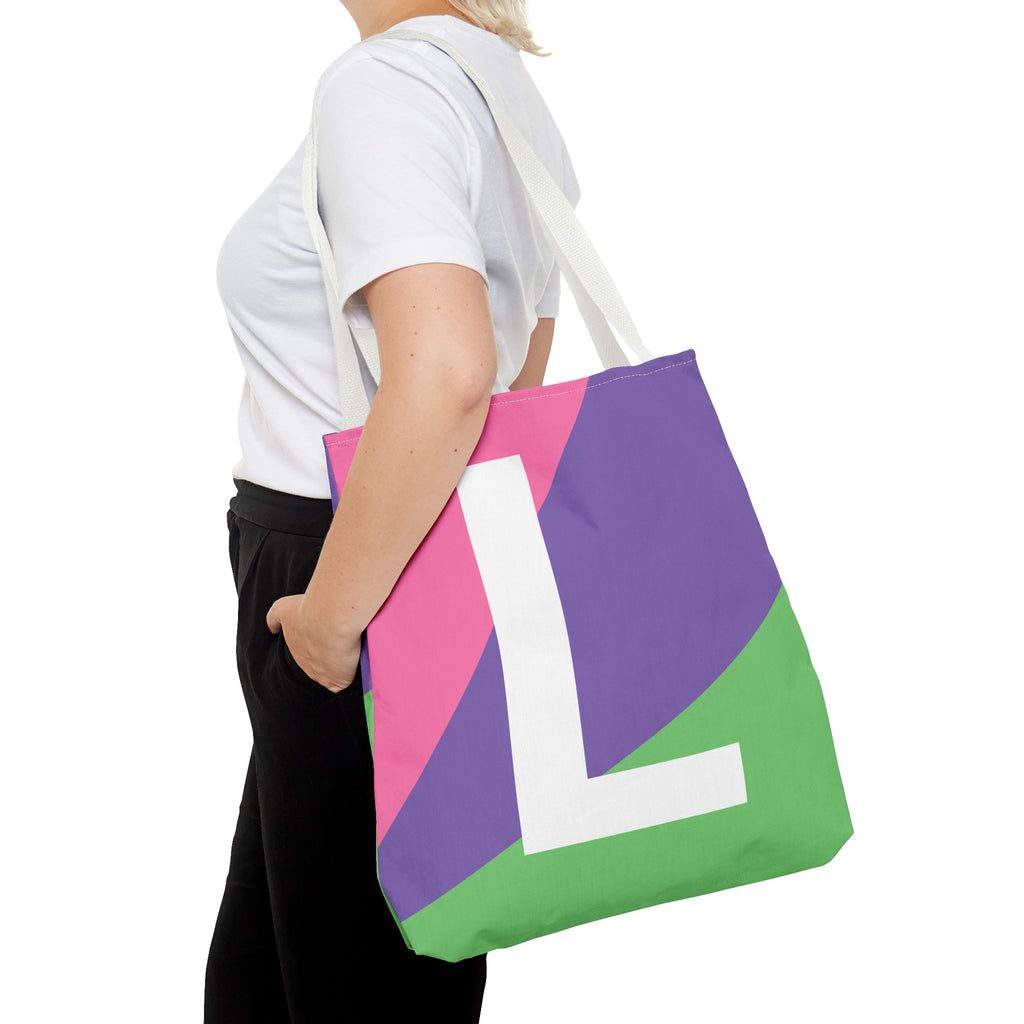 Monogram 'L' Colorblock Tote Bag — Personalized Initial L Shoulder Tote