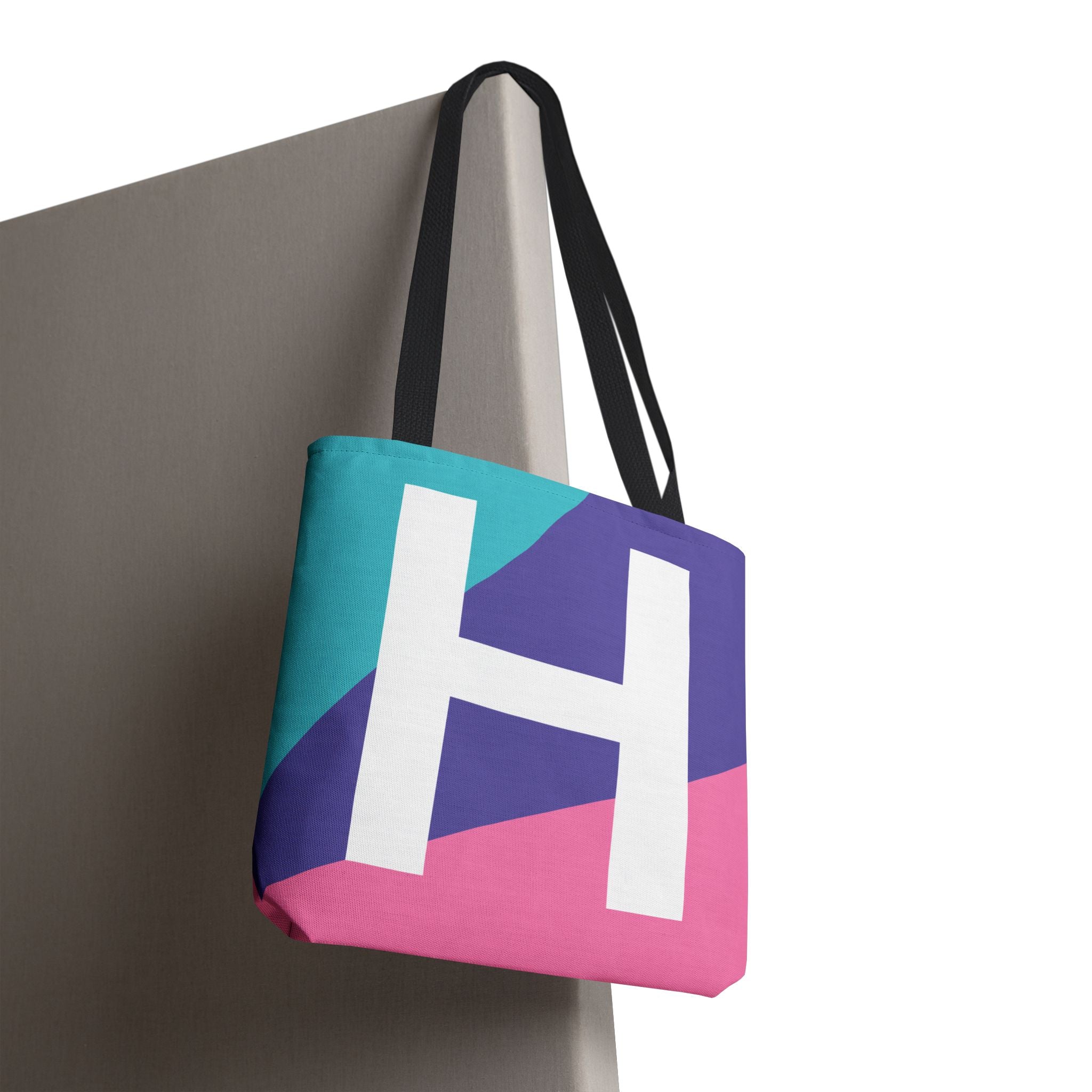 Monogram 'H' Colorblock Tote Bag — Personalized Initial H Shoulder Tote