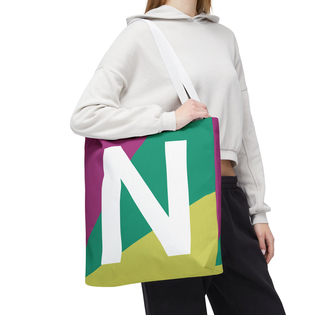 Monogram 'N' Colorblock Tote Bag — Personalized Initial N Shoulder Tote