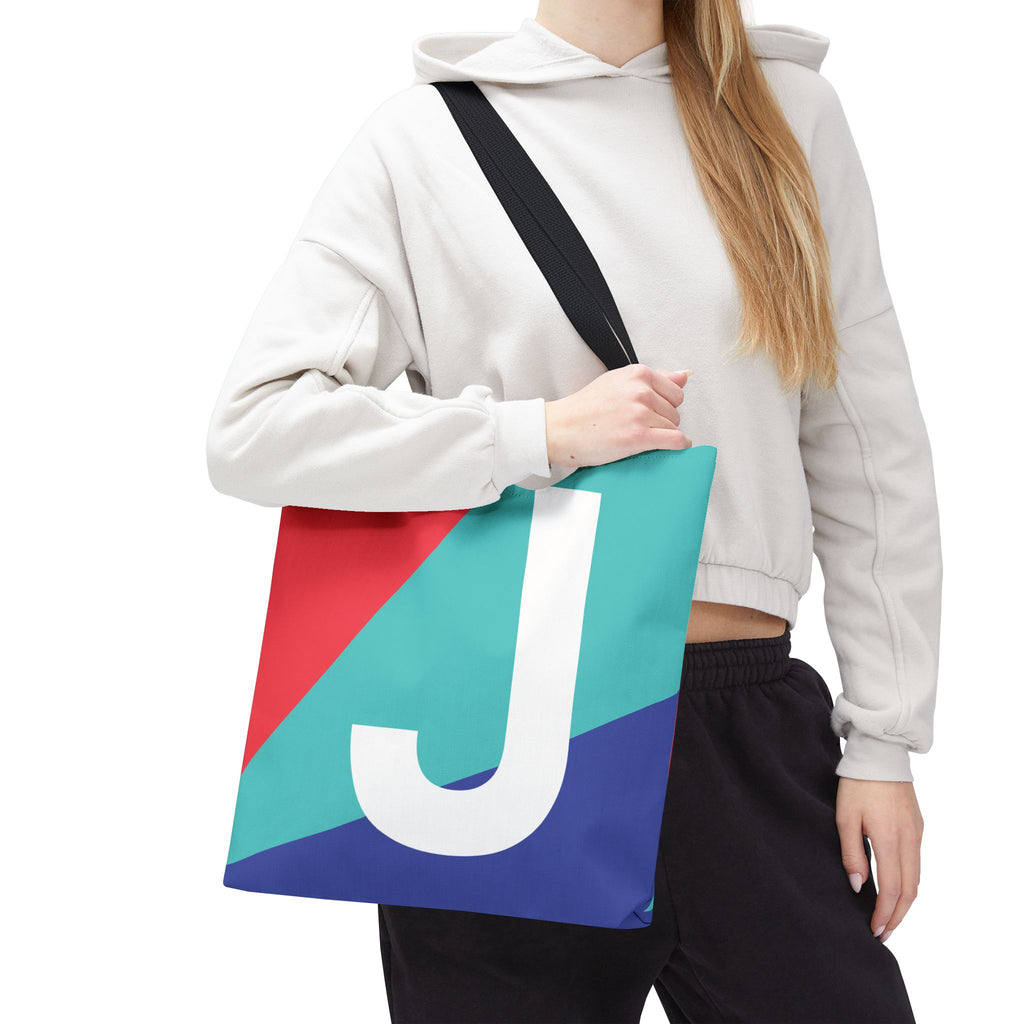 Monogram 'J' Colorblock Tote Bag — Personalized Initial J Shoulder Tote