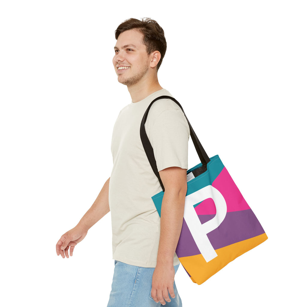 Monogram 'P' Colorblock Tote Bag — Personalized Initial P Shoulder Tote