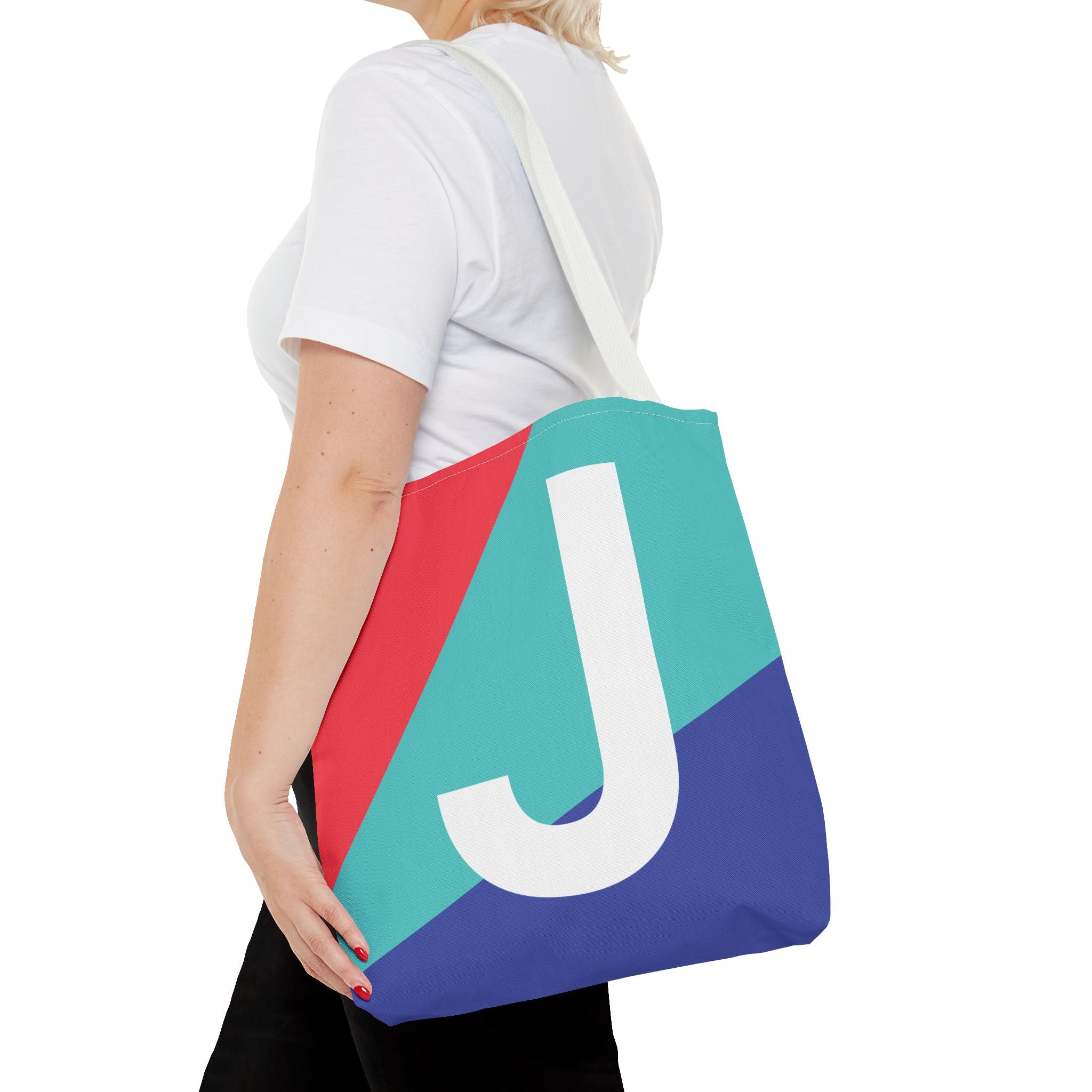 Monogram 'J' Colorblock Tote Bag — Personalized Initial J Shoulder Tote