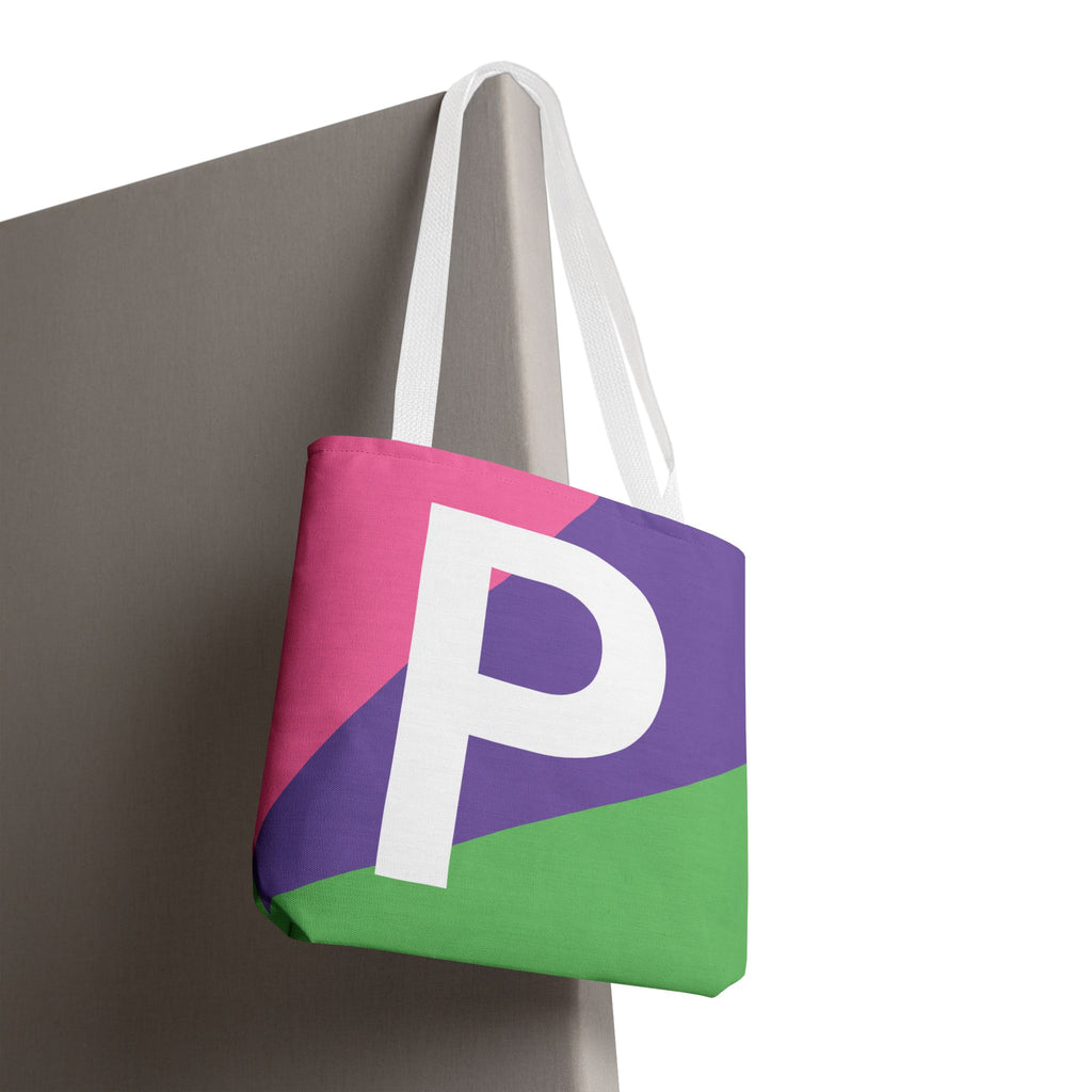 Monogram 'P' Colorblock Tote Bag — Personalized Initial P Shoulder Tote