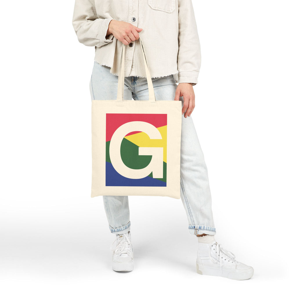 Initial G Colorblock Canvas Tote Bag — Monogram Letter G Reusable Grocery Tote