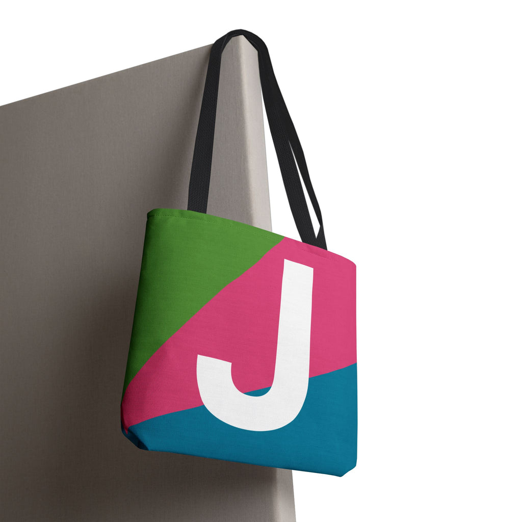 Monogram 'J' Colorblock Tote Bag — Personalized Initial J Shoulder Tote