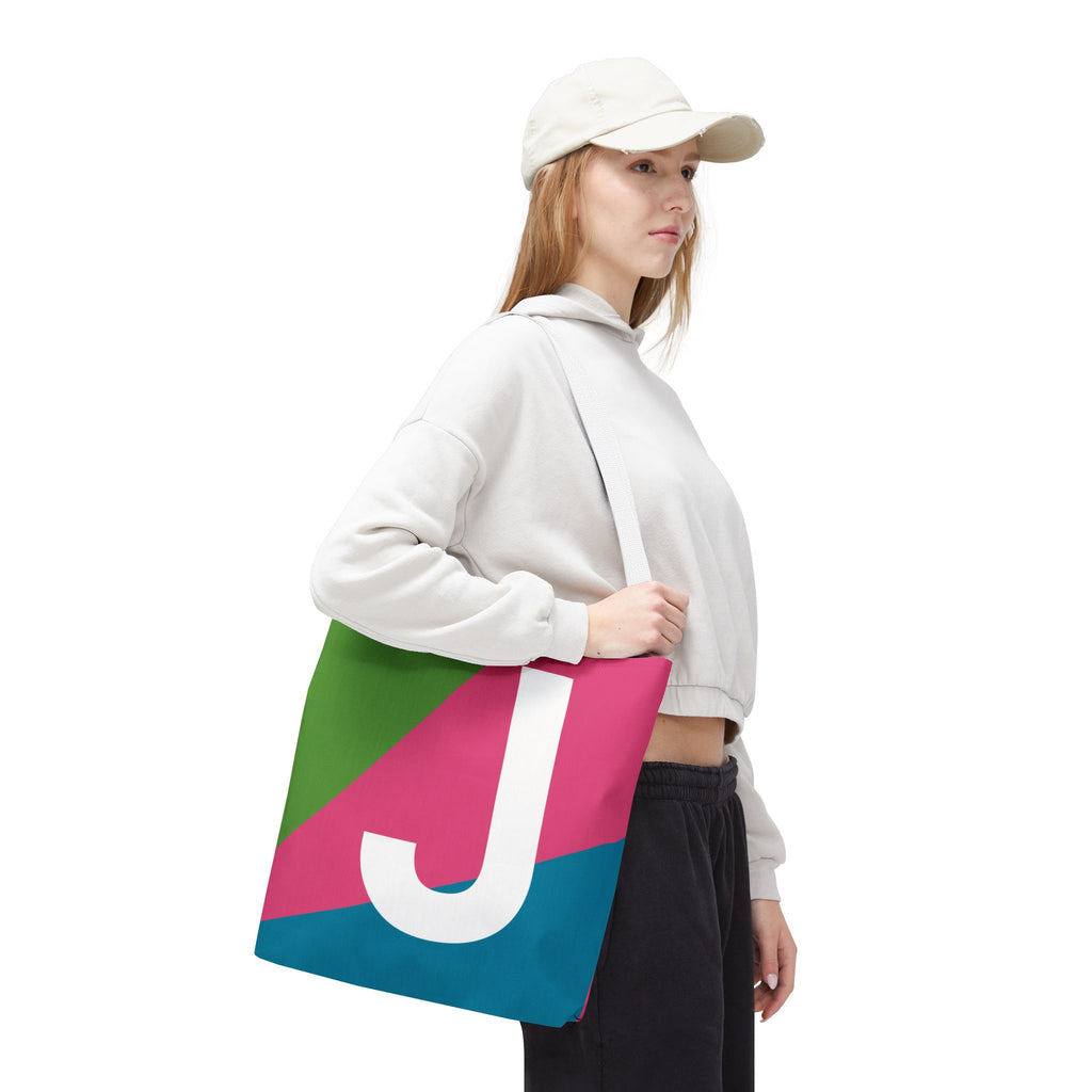 Monogram 'J' Colorblock Tote Bag — Personalized Initial J Shoulder Tote