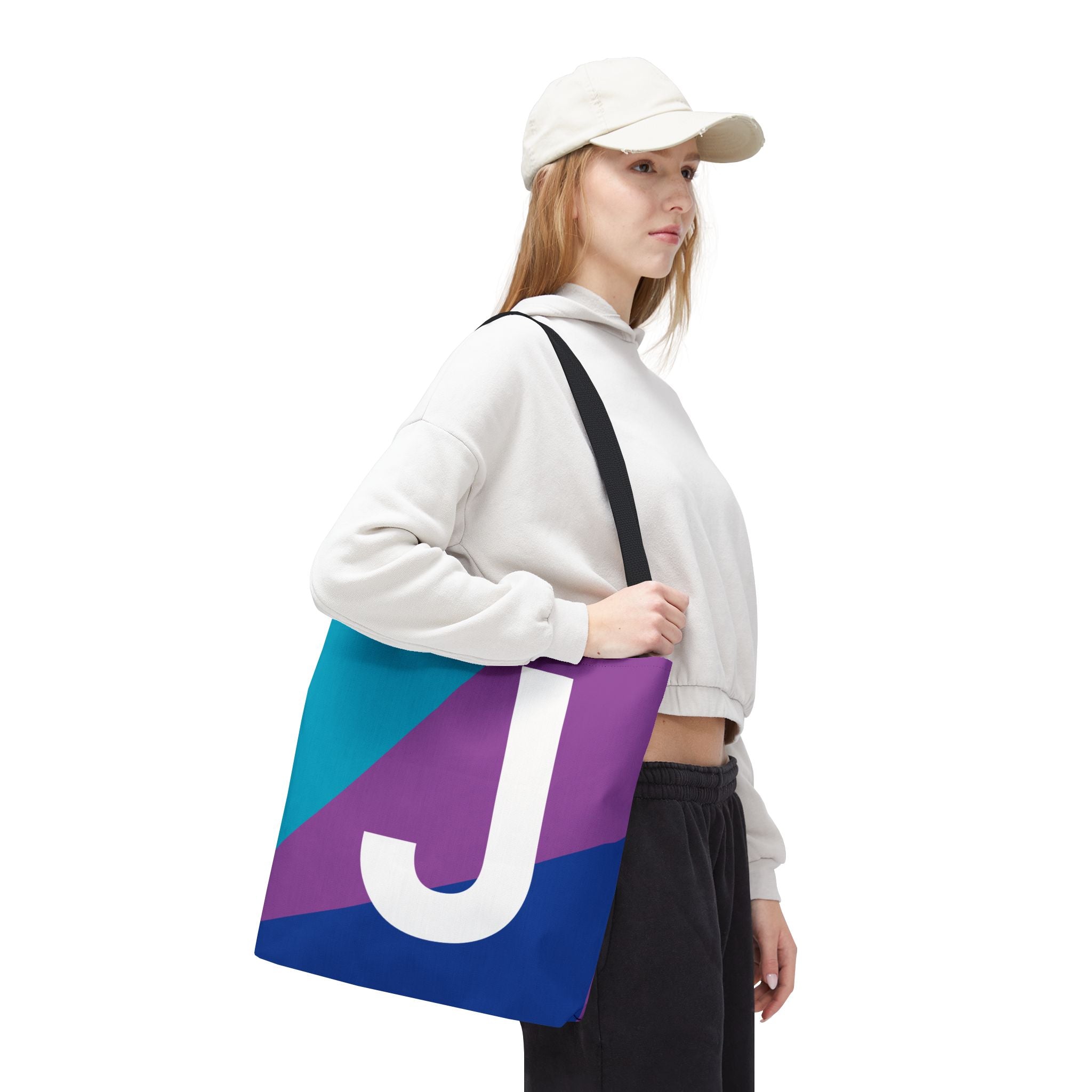 Monogram 'J' Colorblock Tote Bag — Personalized Initial J Shoulder Tote