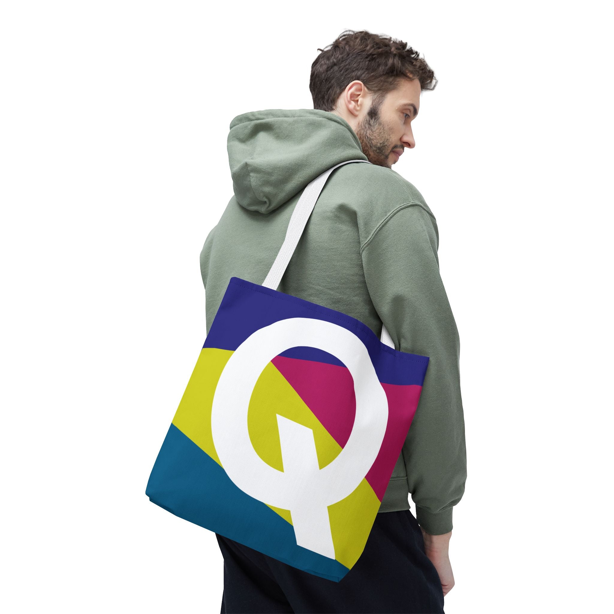 Monogram 'Q' Colorblock Tote Bag — Personalized Initial Q Shoulder Tote