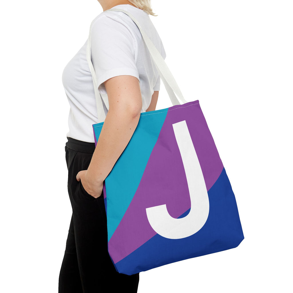 Monogram 'J' Colorblock Tote Bag — Personalized Initial J Shoulder Tote