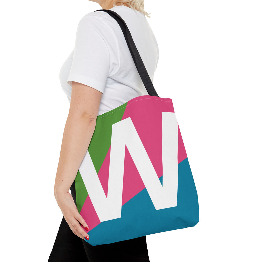 Monogram 'W' Colorblock Tote Bag — Personalized Initial W Shoulder Tote