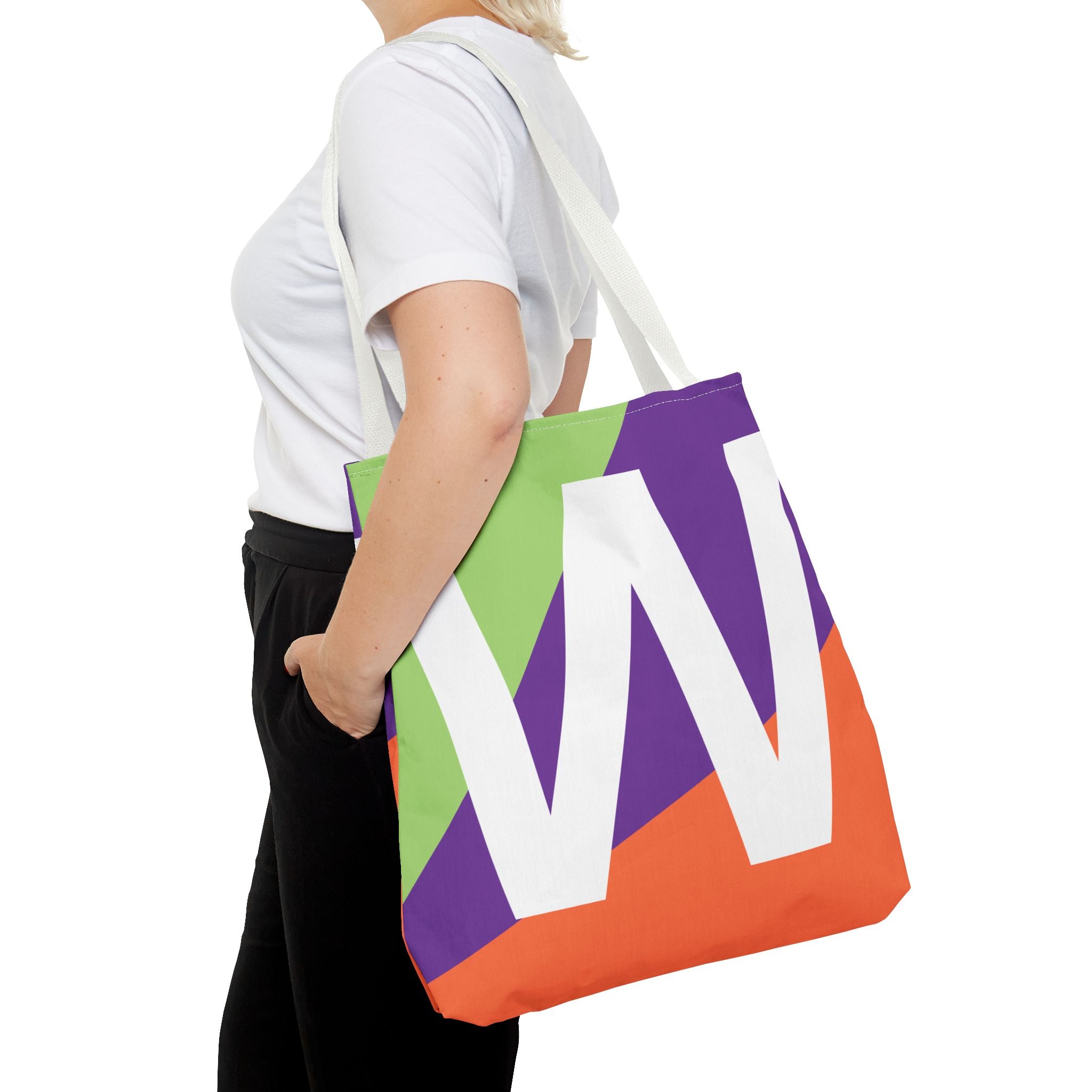 Monogram 'W' Colorblock Tote Bag — Personalized Initial W Shoulder Tote