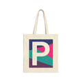 Initial P Colorblock Canvas Tote Bag — Monogram Letter P Reusable Grocery Tote