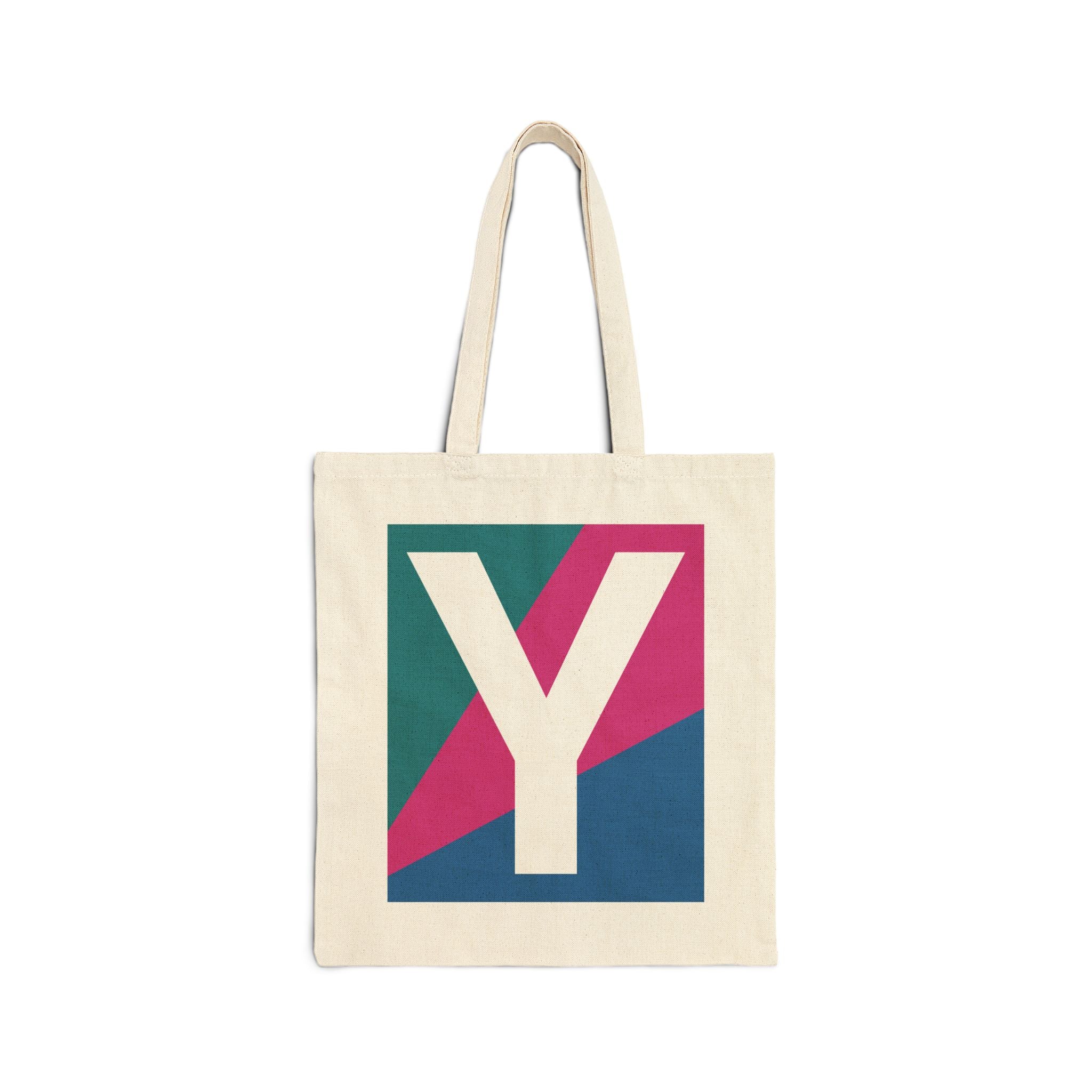 Initial Y Colorblock Canvas Tote Bag — Monogram Letter Y Reusable Grocery Tote