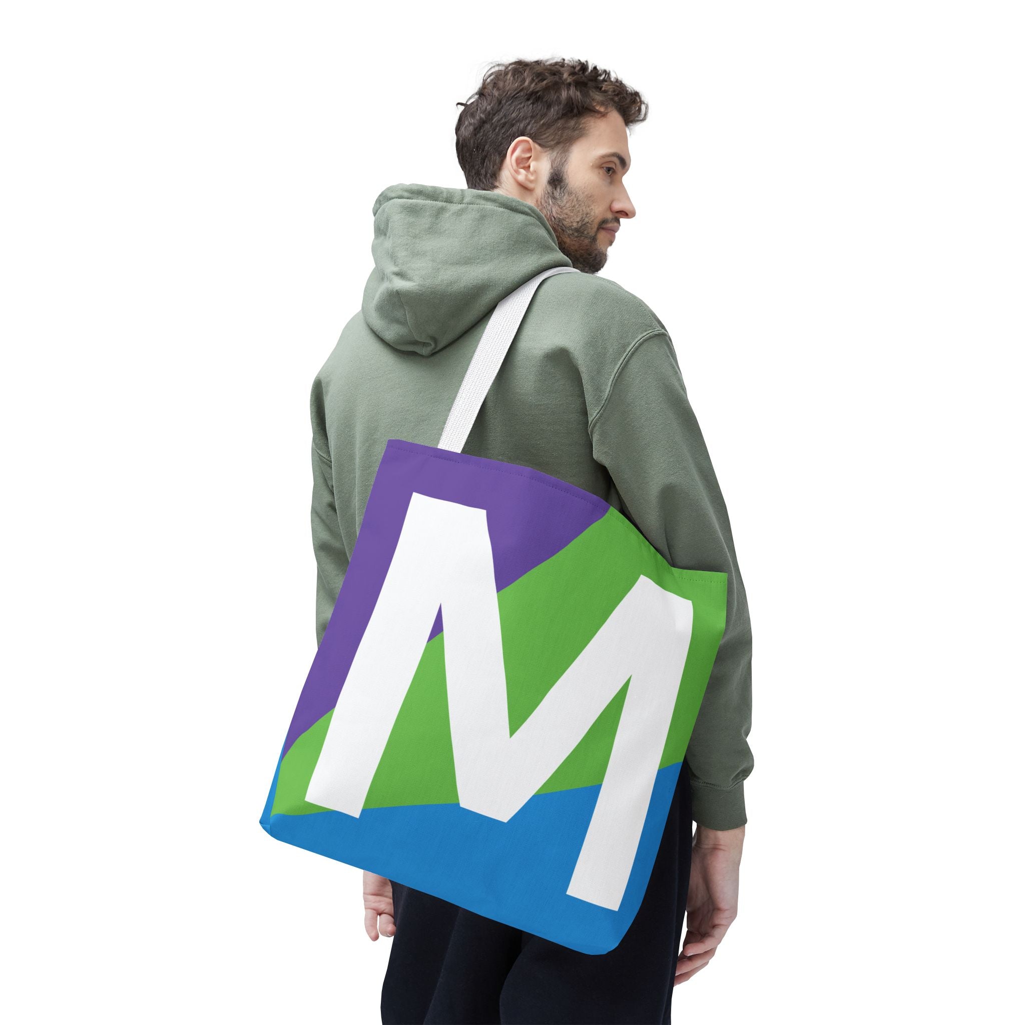 Monogram 'M' Colorblock Tote Bag — Personalized Initial M Shoulder Tote