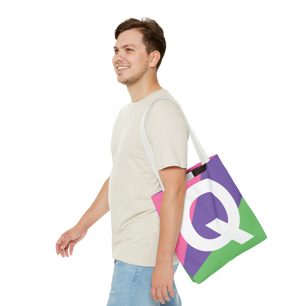 Monogram 'Q' Colorblock Tote Bag — Personalized Initial Q Shoulder Tote