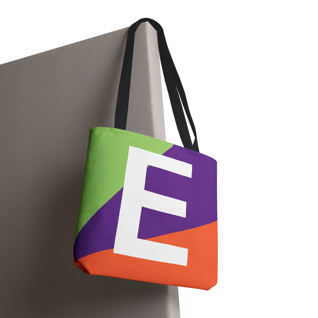 Monogram 'E' Colorblock Tote Bag — Personalized Initial E Shoulder Tote