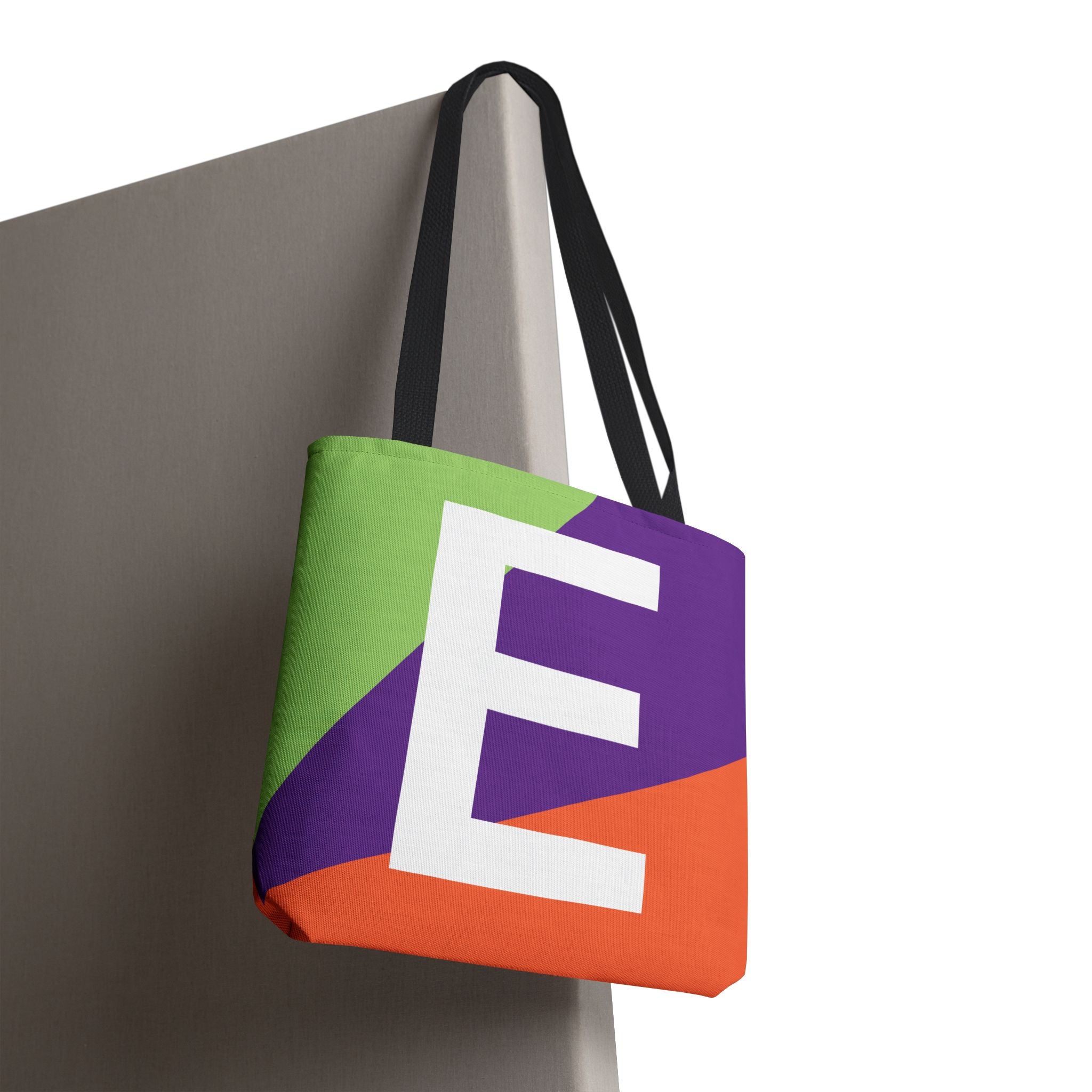 Monogram 'E' Colorblock Tote Bag — Personalized Initial E Shoulder Tote