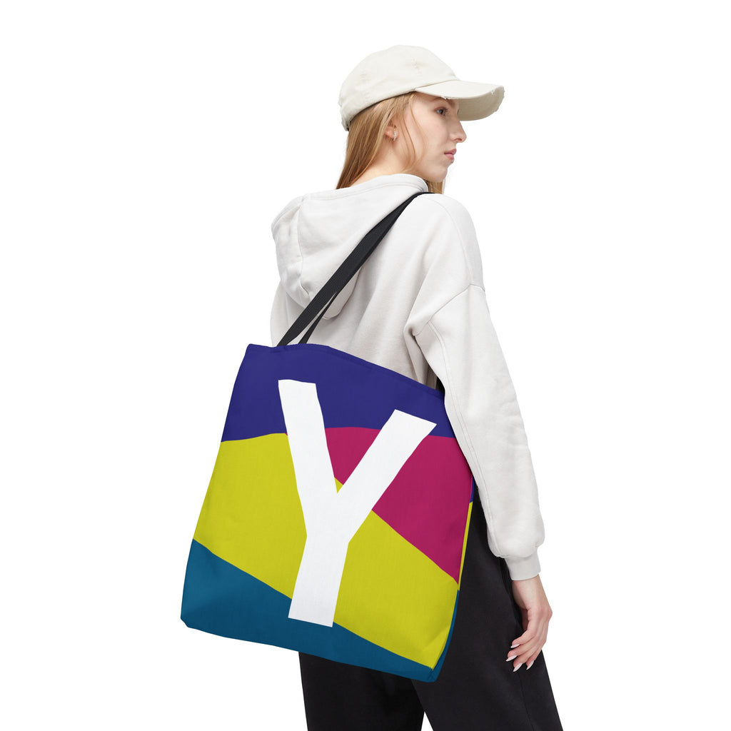 Monogram 'Y' Colorblock Tote Bag — Personalized Initial Y Shoulder Tote
