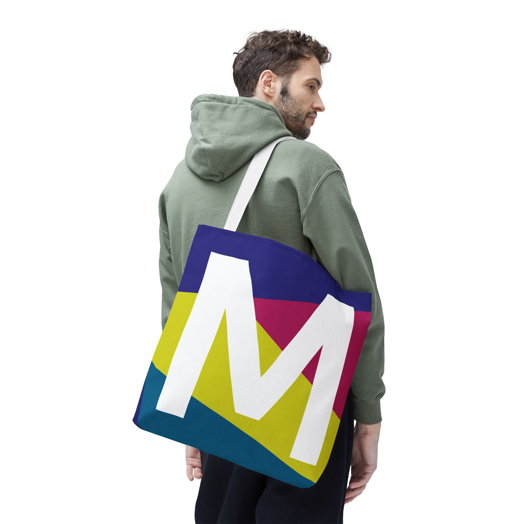 Monogram 'M' Colorblock Tote Bag — Personalized Initial M Shoulder Tote