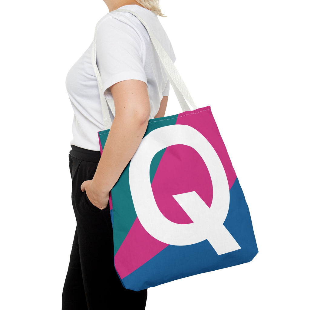 Monogram 'Q' Colorblock Tote Bag — Personalized Initial Q Shoulder Tote