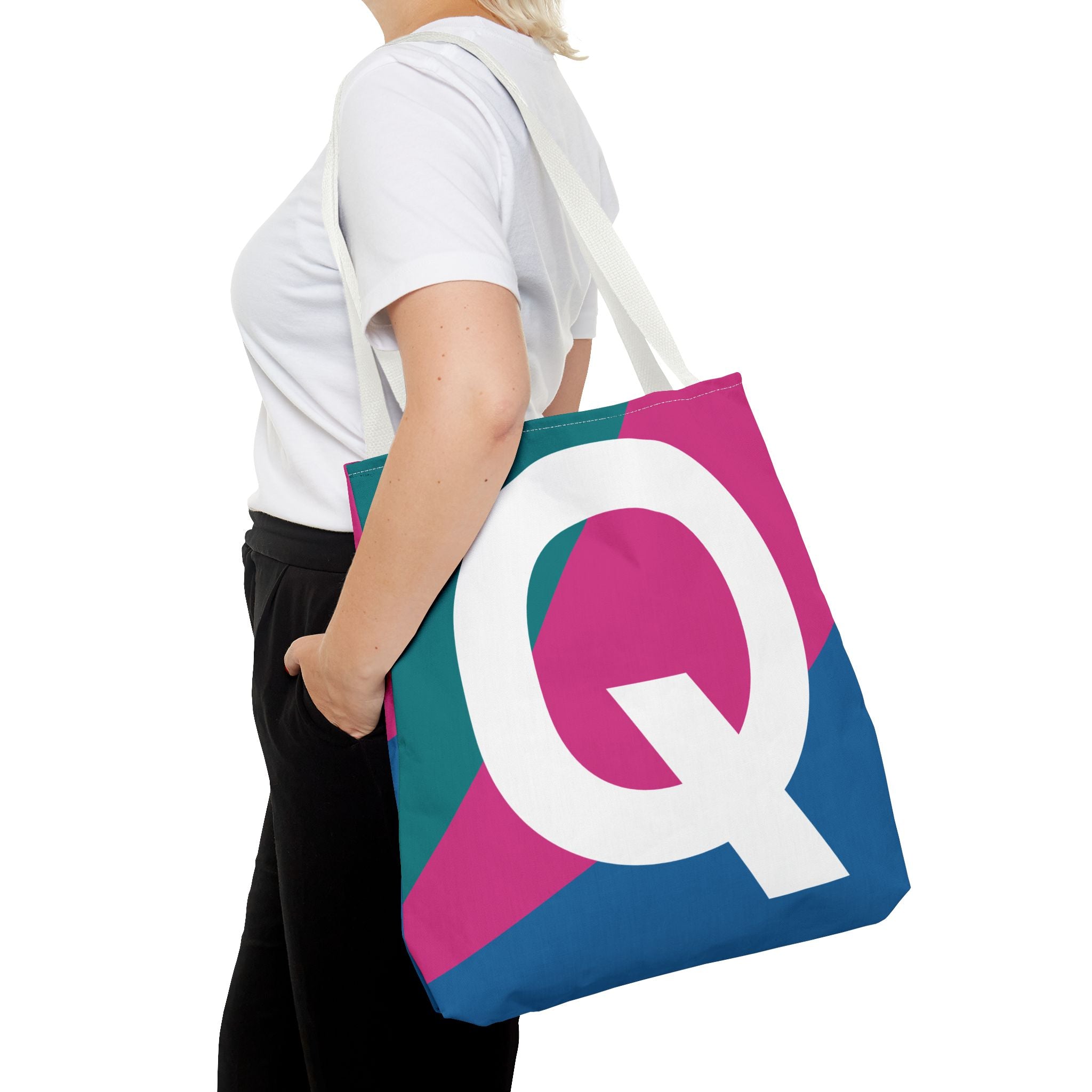Monogram 'Q' Colorblock Tote Bag — Personalized Initial Q Shoulder Tote