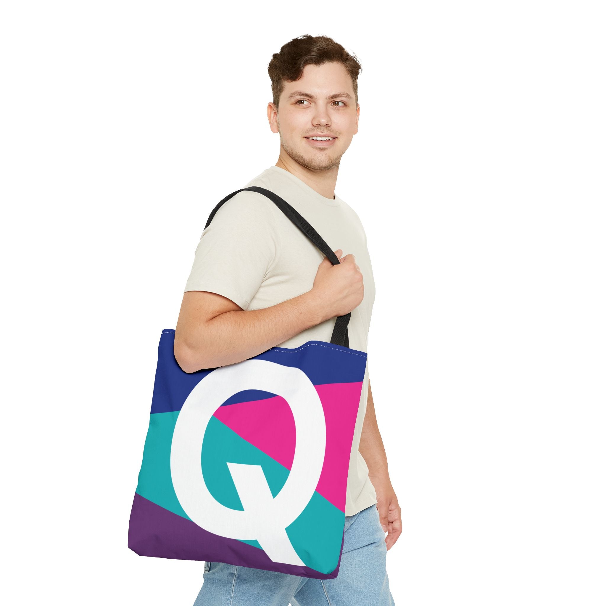 Monogram 'Q' Colorblock Tote Bag — Personalized Initial Q Shoulder Tote