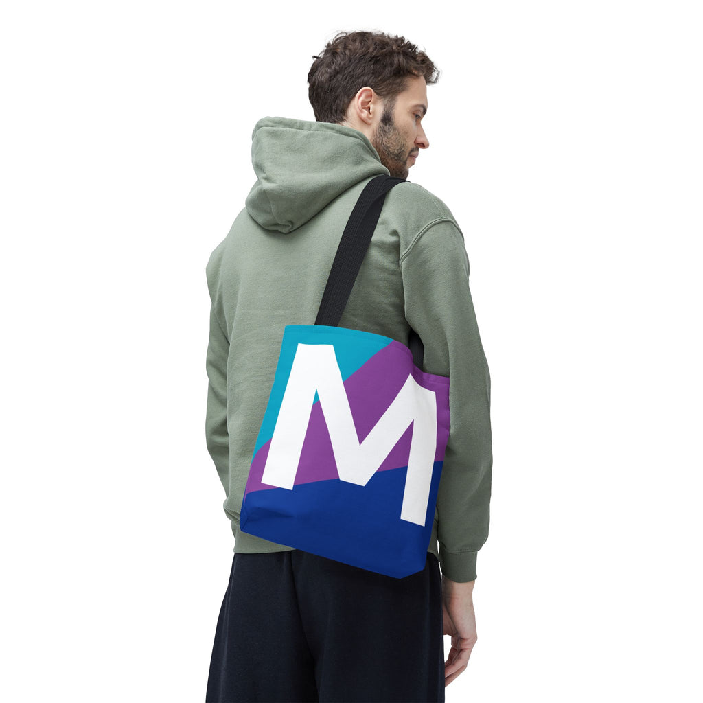 Monogram 'M' Colorblock Tote Bag — Personalized Initial M Shoulder Tote