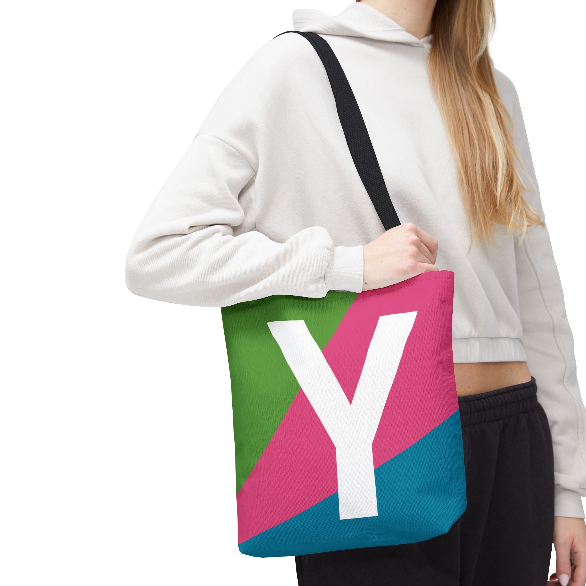 Monogram 'Y' Colorblock Tote Bag — Personalized Initial Y Shoulder Tote