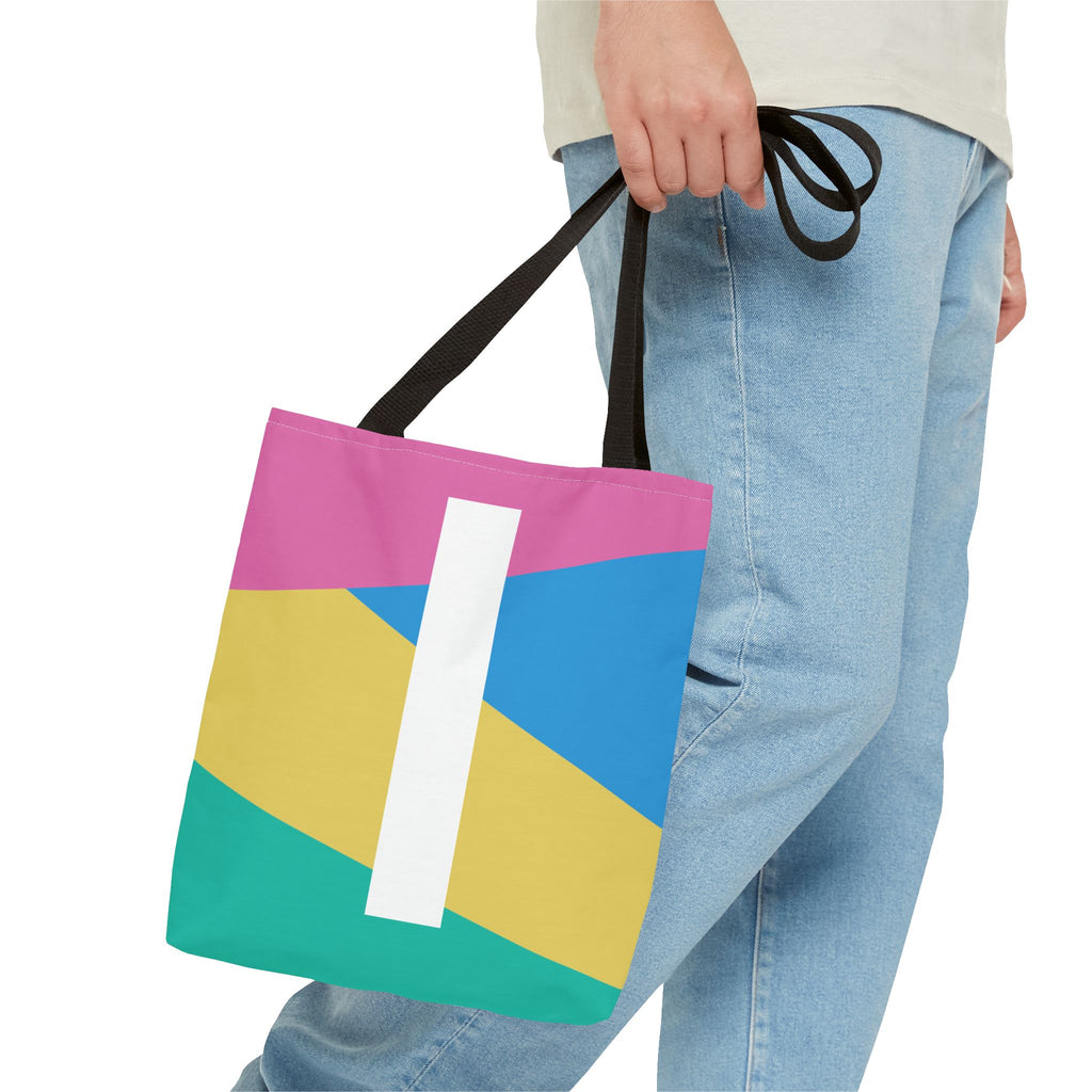 Monogram 'I' Colorblock Tote Bag — Personalized Initial I Shoulder Tote