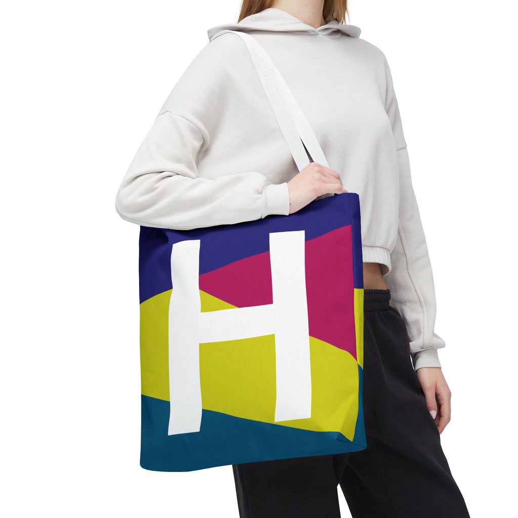 Monogram 'H' Colorblock Tote Bag — Personalized Initial H Shoulder Tote